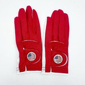 Finger Ten Golf Gloves Mens Left Hand 2 PCS Red White Leather All Weather Small